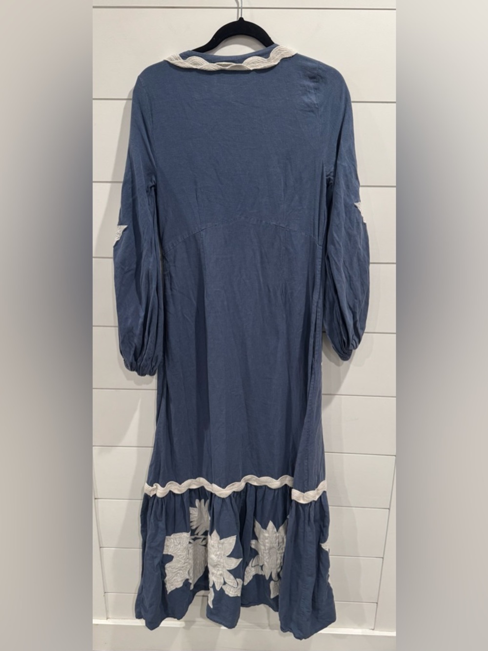 Farm Rio blue embroidered long sleeve maxi dress - Picture 8 of 10